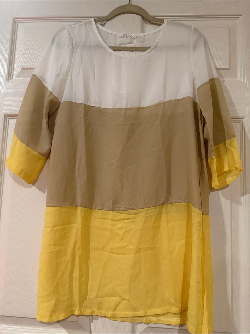 Colorblock Tunic Top in White, Beige & Yellow